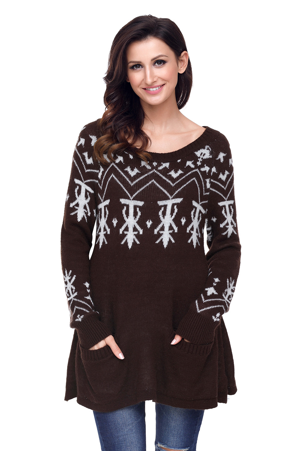 BY27720-17 Brown A-line Casual Fit Christmas Fashion Sweater